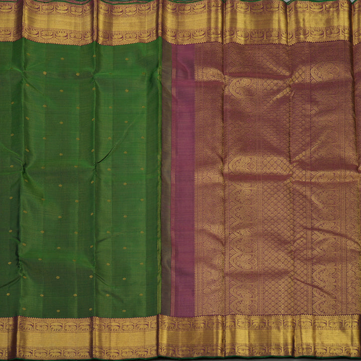 Hayagrivas Handloom Bottle Green Kanjivaram Silk Saree with Wine Purple Border KBE1401J2-1