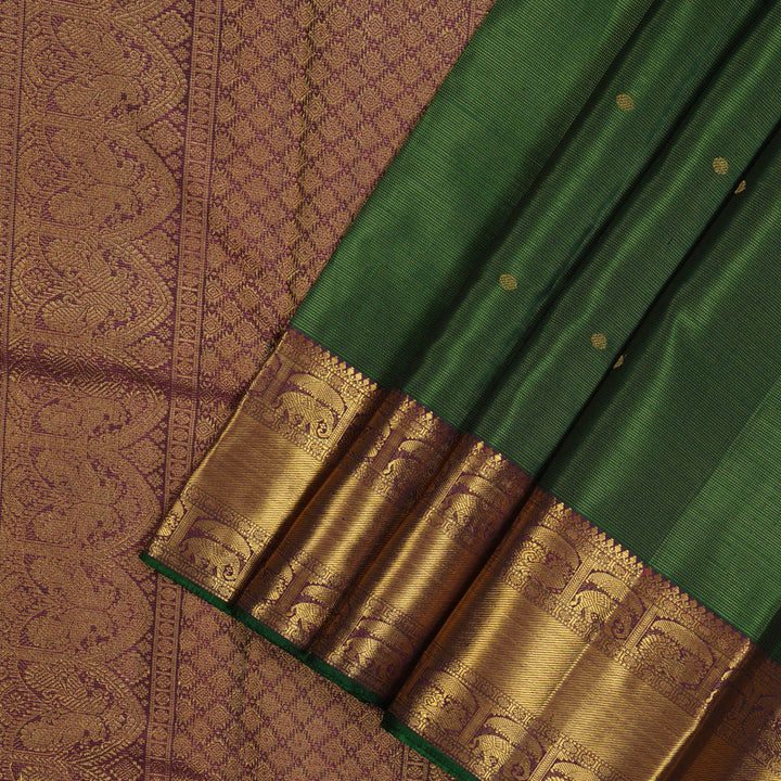 Hayagrivas Handloom Bottle Green Kanjivaram Silk Saree with Wine Purple Border KBE1401J2-1