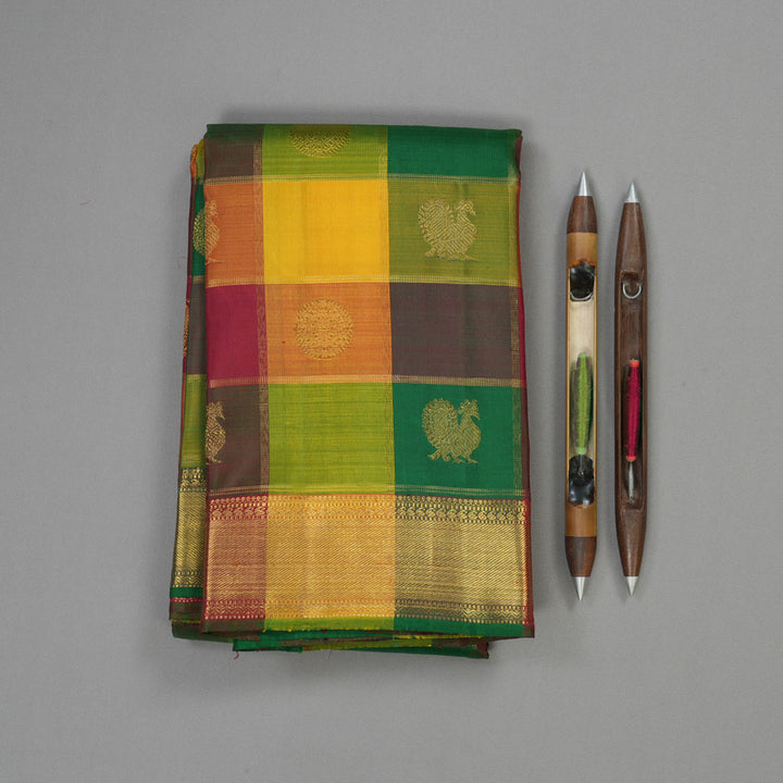 Hayagrivas Handloom Multicolour Checks Kanjivaram Silk Saree KBE1403J1-1