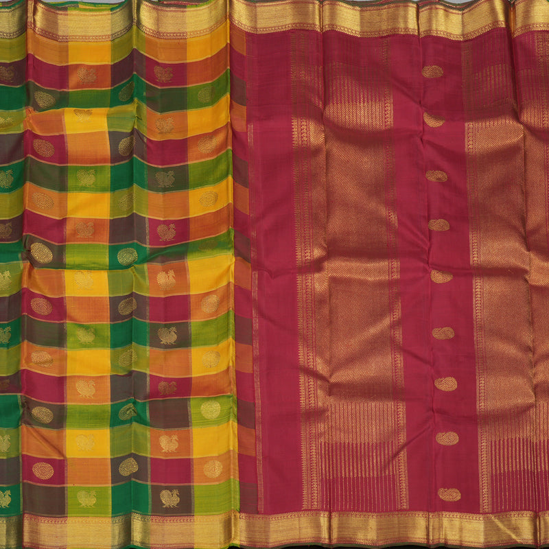 Hayagrivas Handloom Multicolour Checks Kanjivaram Silk Saree KBE1403J1-1