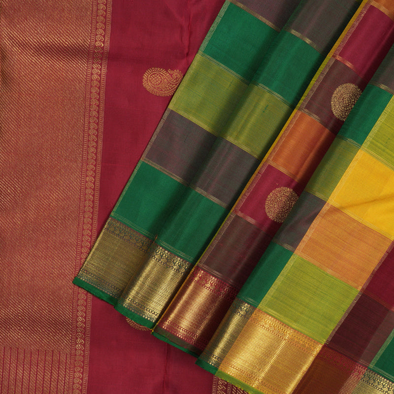 Hayagrivas Handloom Multicolour Checks Kanjivaram Silk Saree KBE1403J1-1