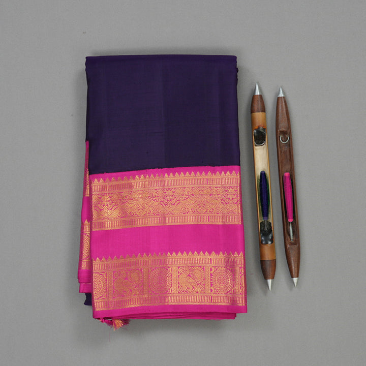 Hayagrivas Handloom Purplish Blue Kanjivaram Silk Saree with Rani Pink border KBE1408J1-1