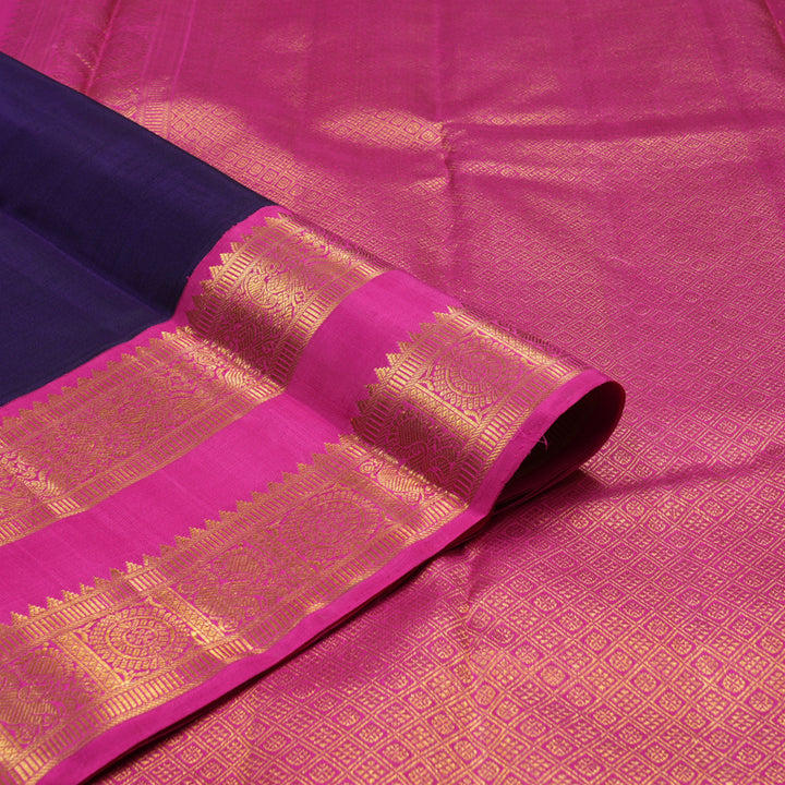 Hayagrivas Handloom Purplish Blue Kanjivaram Silk Saree with Rani Pink border KBE1408J1-1