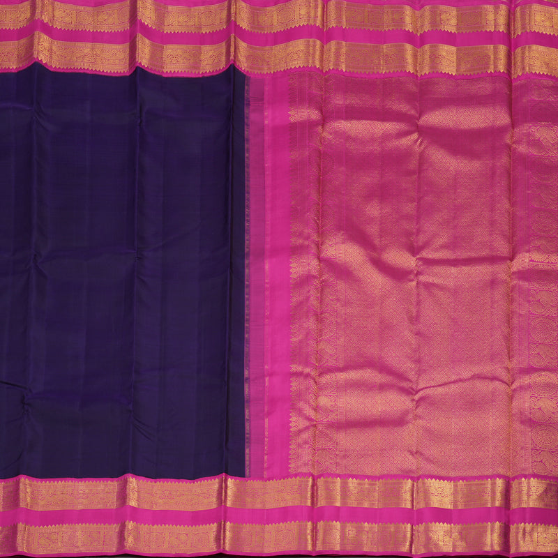 Hayagrivas Handloom Purplish Blue Kanjivaram Silk Saree with Rani Pink border KBE1408J1-1