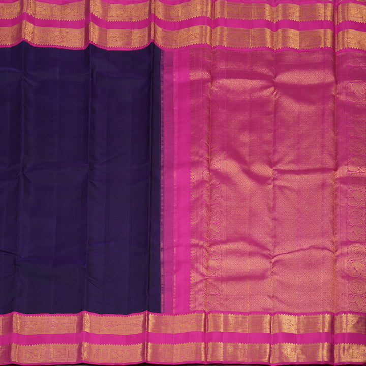 Hayagrivas Handloom Purplish Blue Kanjivaram Silk Saree with Rani Pink border KBE1408J1-1