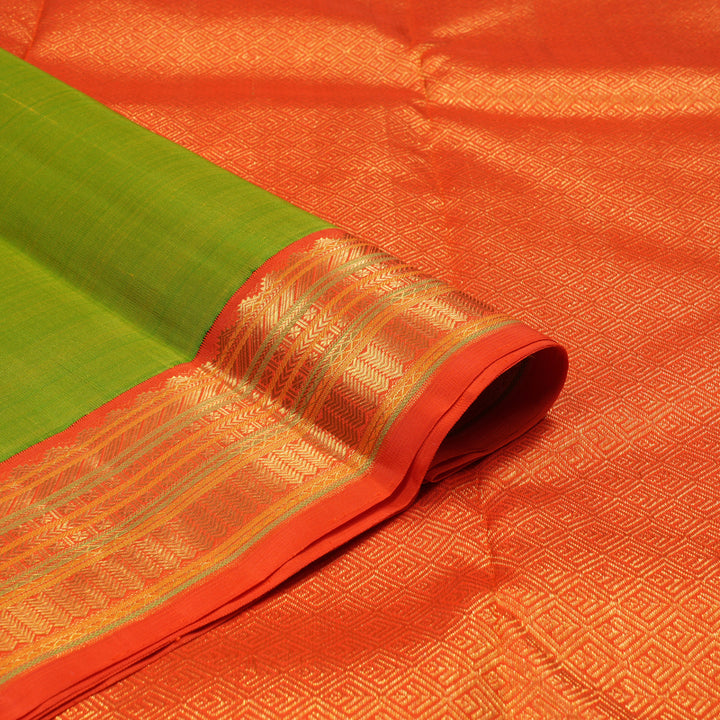 Hayagrivas Handloom Fluorescent Green Kanjivaram Silk Saree with Orange Border KBE1412J1-1