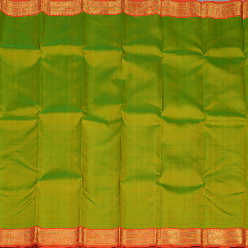 Hayagrivas Handloom Fluorescent Green Kanjivaram Silk Saree with Orange Border KBE1412J1-1