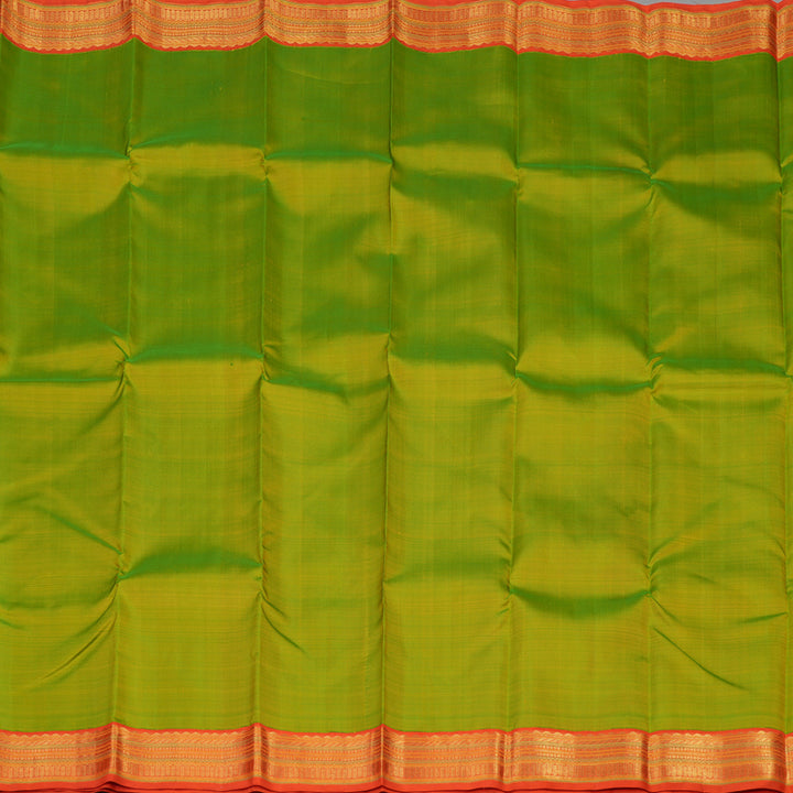 Hayagrivas Handloom Fluorescent Green Kanjivaram Silk Saree with Orange Border KBE1412J1-1
