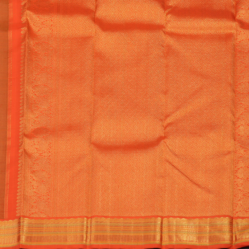 Hayagrivas Handloom Fluorescent Green Kanjivaram Silk Saree with Orange Border KBE1412J1-1