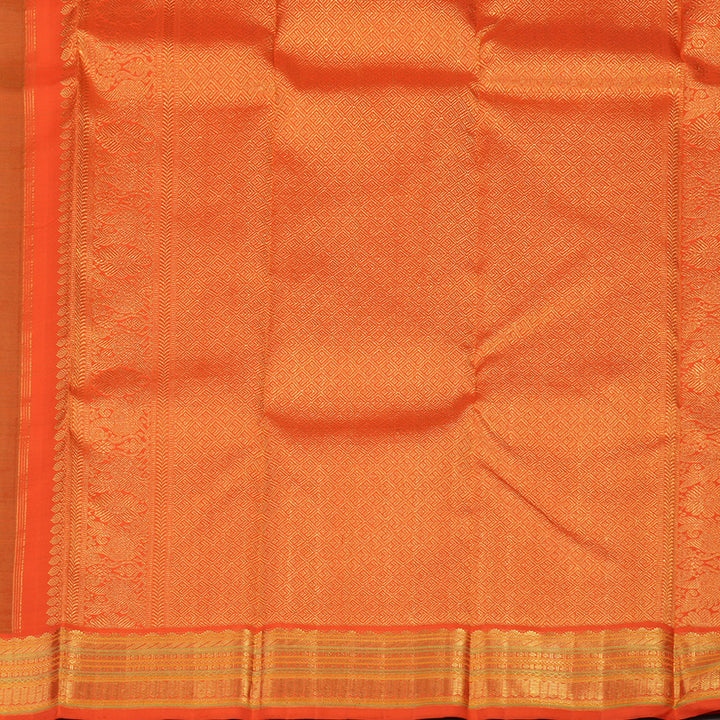 Hayagrivas Handloom Fluorescent Green Kanjivaram Silk Saree with Orange Border KBE1412J1-1