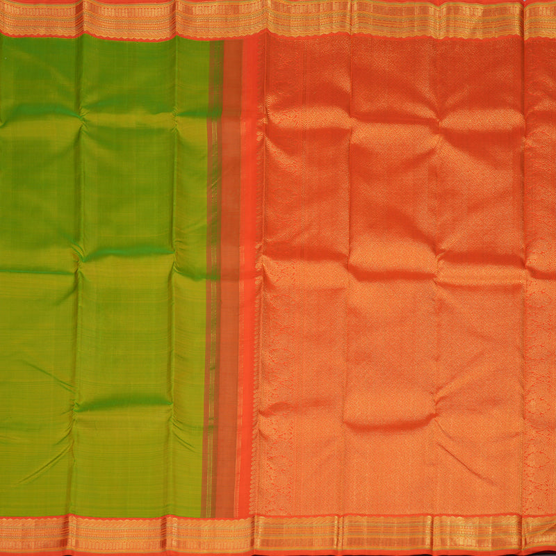 Hayagrivas Handloom Fluorescent Green Kanjivaram Silk Saree with Orange Border KBE1412J1-1