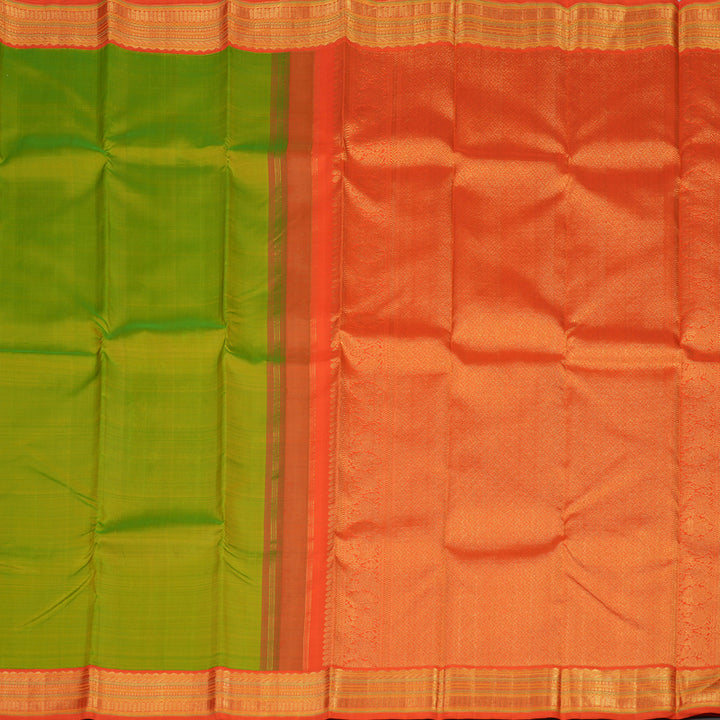 Hayagrivas Handloom Fluorescent Green Kanjivaram Silk Saree with Orange Border KBE1412J1-1