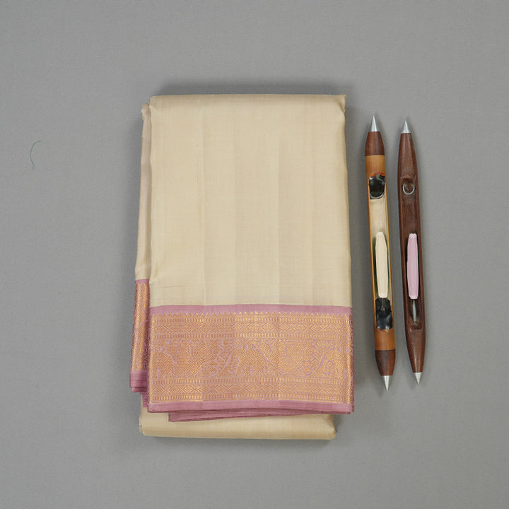 Hayagrivas Handloom Cream Shade Kanjivaram Silk Saree with Rosewood Pink Border KBE1414J1-3