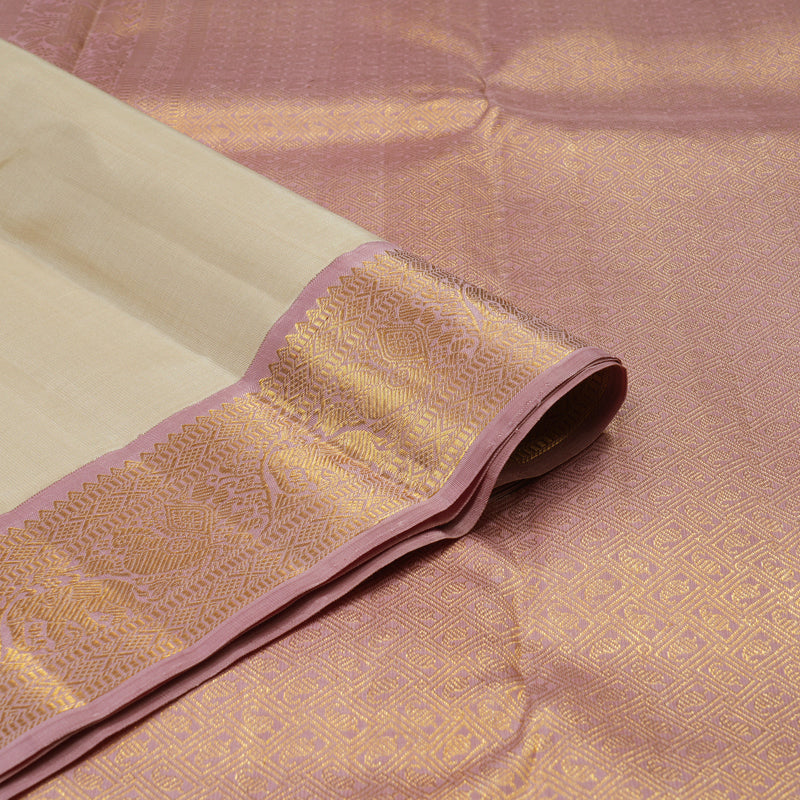 Hayagrivas Handloom Cream Shade Kanjivaram Silk Saree with Rosewood Pink Border KBE1414J1-3