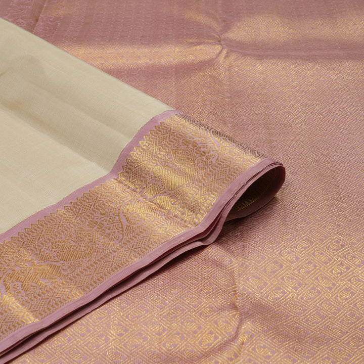 Hayagrivas Handloom Cream Shade Kanjivaram Silk Saree with Rosewood Pink Border KBE1414J1-3