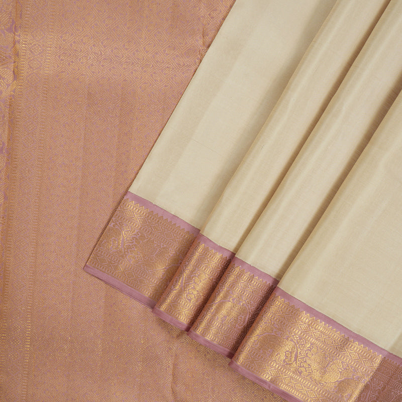 Hayagrivas Handloom Cream Shade Kanjivaram Silk Saree with Rosewood Pink Border KBE1414J1-3