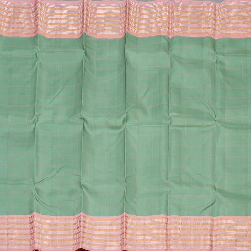 Hayagrivas Handloom Sage Green Kanjivaram Silk Saree with Baby Pink Border KBE1417J2-1