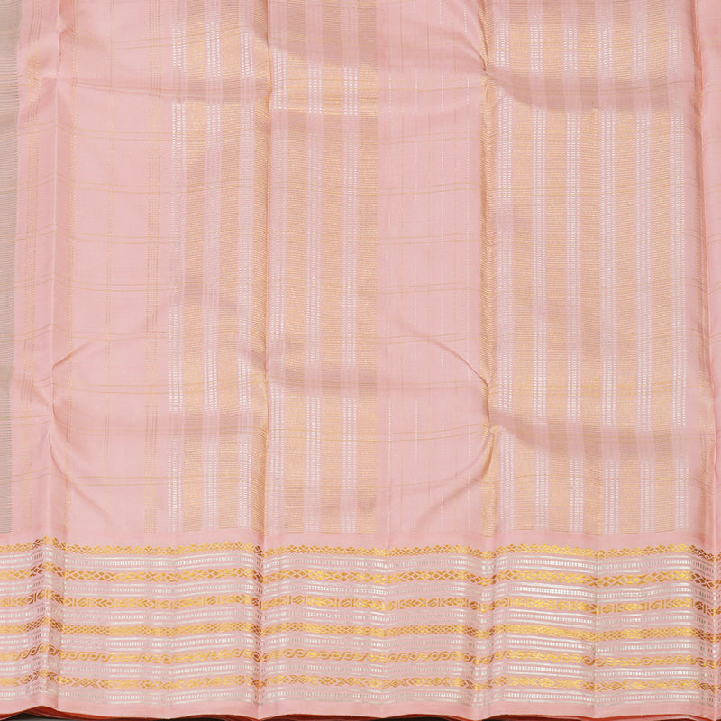 Hayagrivas Handloom Sage Green Kanjivaram Silk Saree with Baby Pink Border KBE1417J2-1