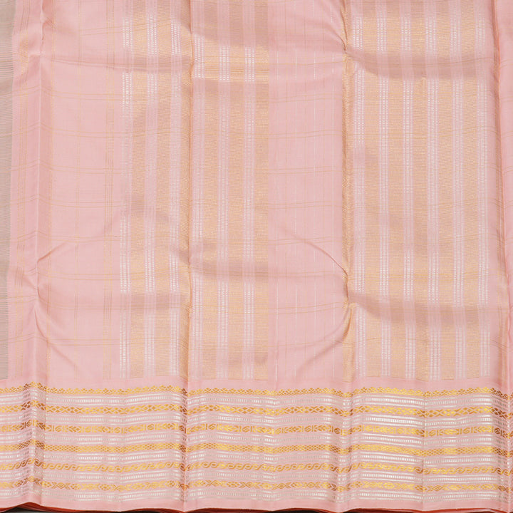 Hayagrivas Handloom Sage Green Kanjivaram Silk Saree with Baby Pink Border KBE1417J2-1