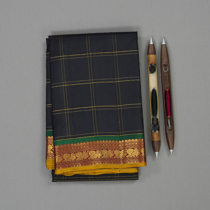 Hayagrivas Handloom Black Kanjivaram Silk Saree with Maroon Border KBE1417J4-1