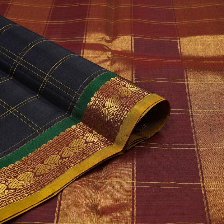 Hayagrivas Handloom Black Kanjivaram Silk Saree with Maroon Border KBE1417J4-1