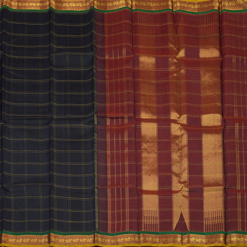 Hayagrivas Handloom Black Kanjivaram Silk Saree with Maroon Border KBE1417J4-1