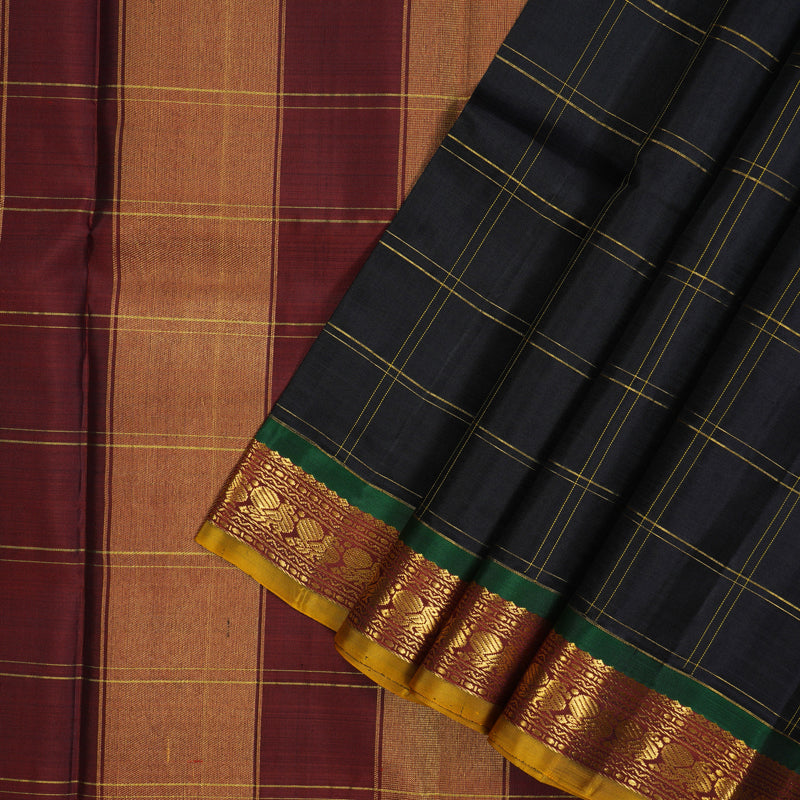 Hayagrivas Handloom Black Kanjivaram Silk Saree with Maroon Border KBE1417J4-1