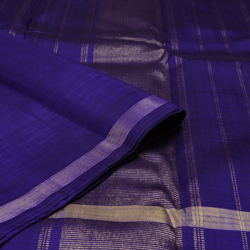 Hayagrivas Handloom Yellow Muted Checks Kanjivaram Silk Saree with Purplish-Blue Border KBE1419J1-1