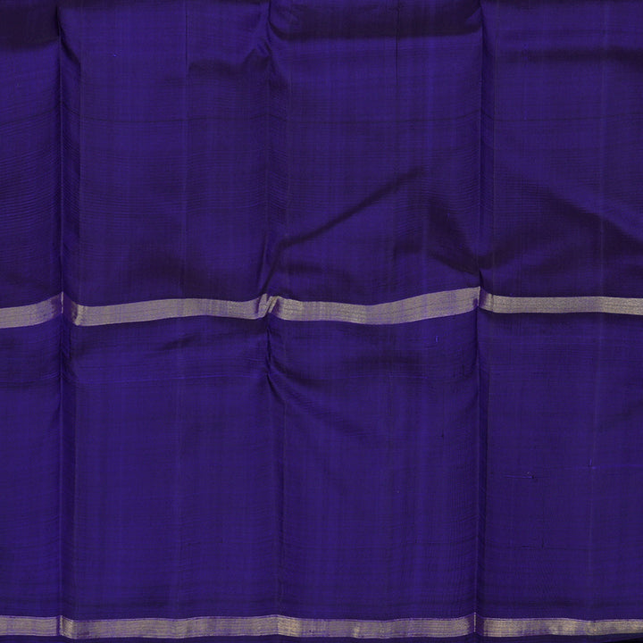 Hayagrivas Handloom Yellow Muted Checks Kanjivaram Silk Saree with Purplish-Blue Border KBE1419J1-1