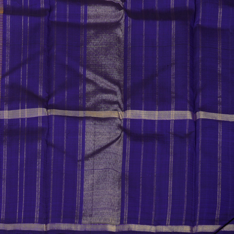 Hayagrivas Handloom Yellow Muted Checks Kanjivaram Silk Saree with Purplish-Blue Border KBE1419J1-1