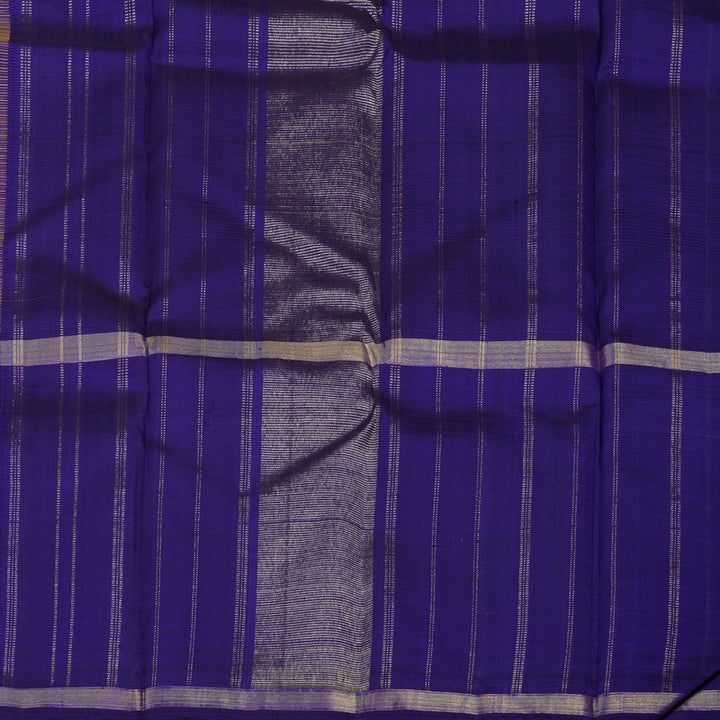 Hayagrivas Handloom Yellow Muted Checks Kanjivaram Silk Saree with Purplish-Blue Border KBE1419J1-1