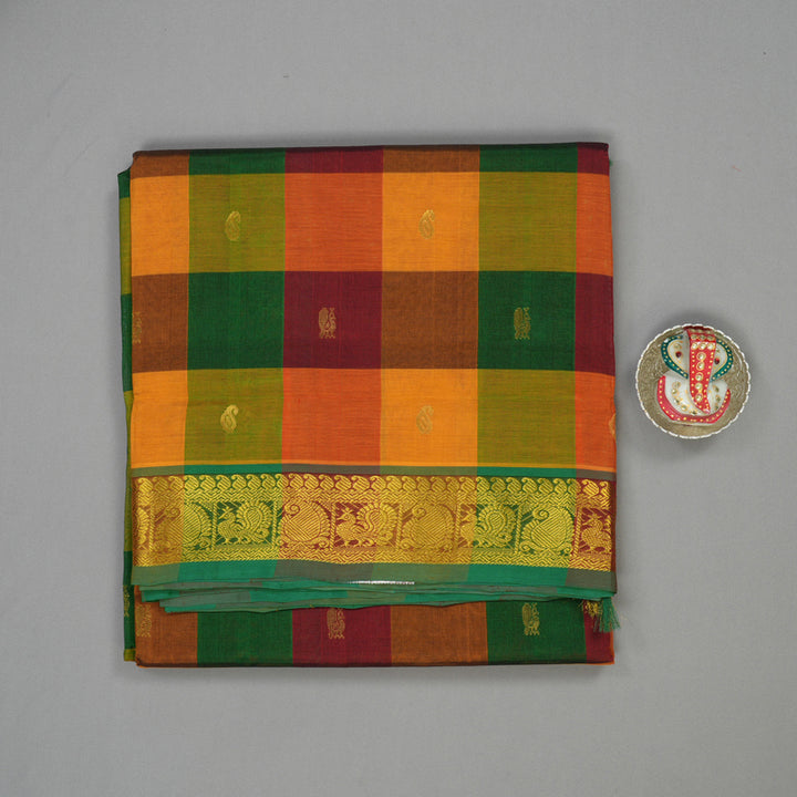 Hayagrivas Handloom Paalum Pazhamum Checks Kanjivaram Ten Yards Silk Cotton Saree KBE141D2-4