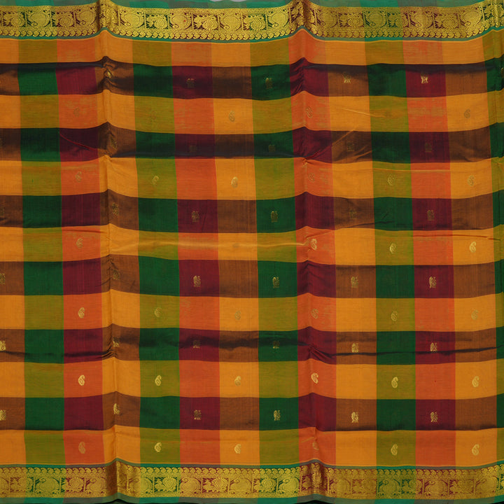 Hayagrivas Handloom Paalum Pazhamum Checks Kanjivaram Ten Yards Silk Cotton Saree KBE141D2-4