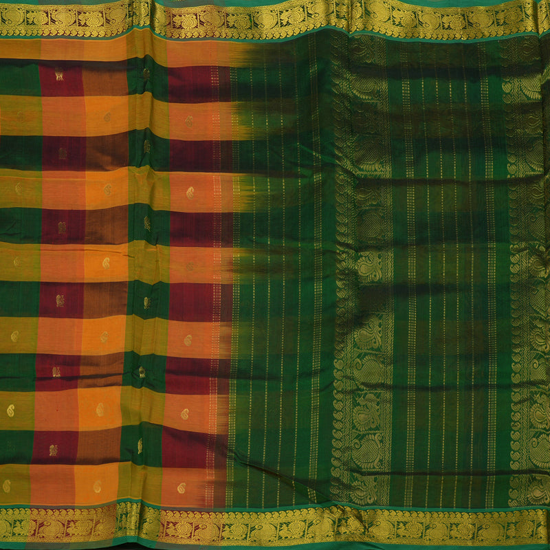 Hayagrivas Handloom Paalum Pazhamum Checks Kanjivaram Ten Yards Silk Cotton Saree KBE141D2-4
