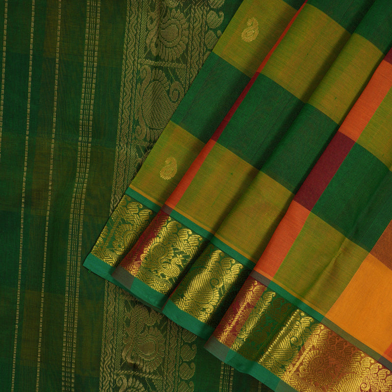 Hayagrivas Handloom Paalum Pazhamum Checks Kanjivaram Ten Yards Silk Cotton Saree KBE141D2-4