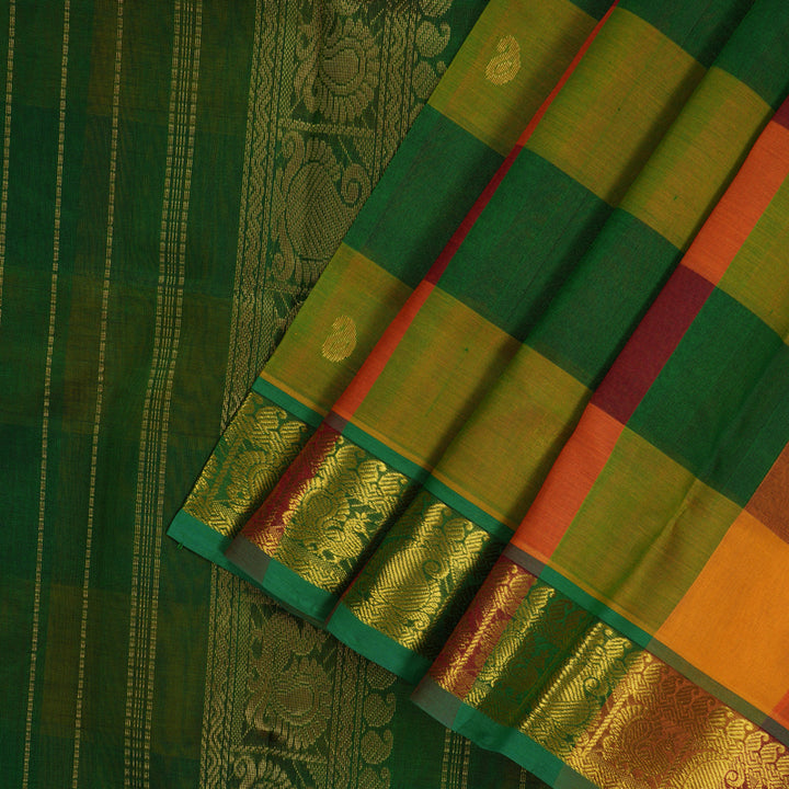 Hayagrivas Handloom Paalum Pazhamum Checks Kanjivaram Ten Yards Silk Cotton Saree KBE141D2-4