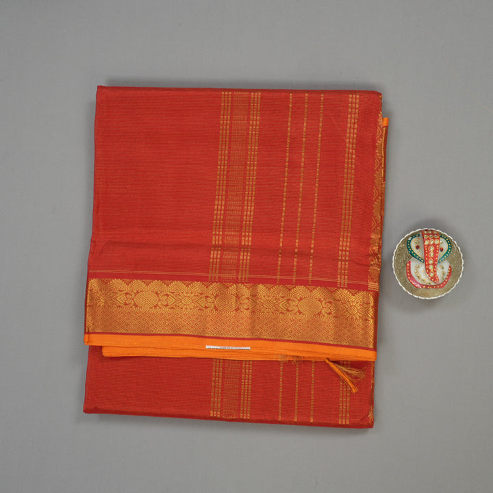 Hayagrivas Handloom Red Ten Yards Kanjivaram Silk Cotton Saree KBE141D3-4