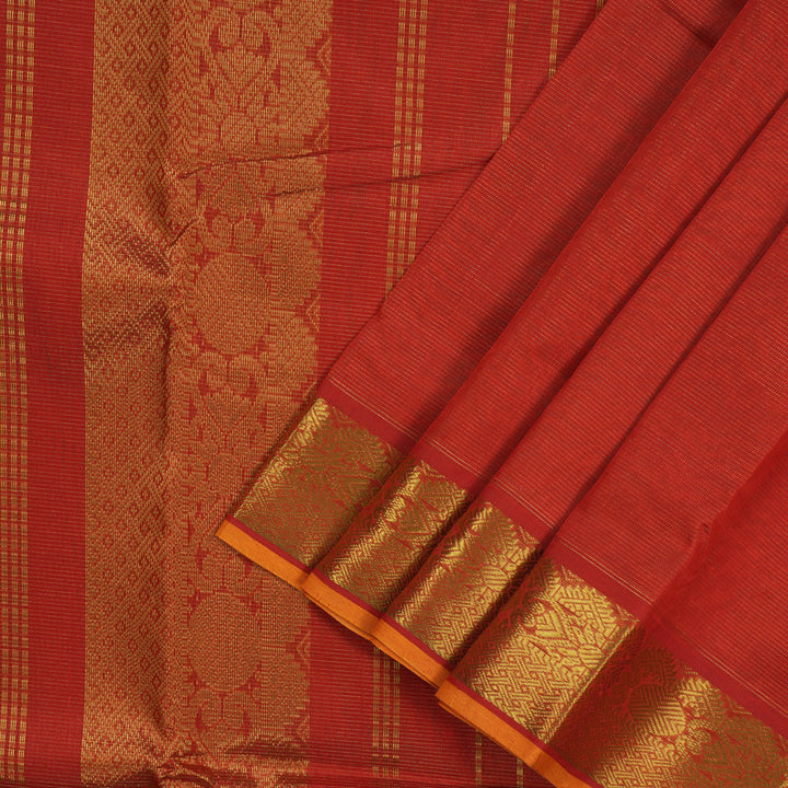 Hayagrivas Handloom Red Ten Yards Kanjivaram Silk Cotton Saree KBE141D3-4