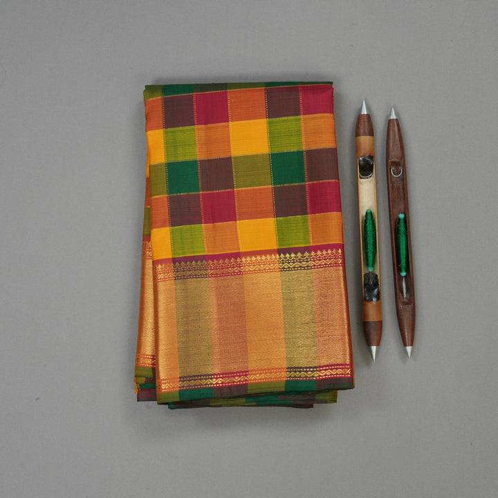 Hayagrivas Handloom Multicolour Checks Kanjivaram Silk Saree KBE1421J3-1