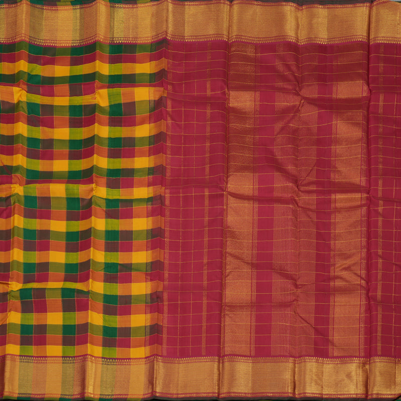 Hayagrivas Handloom Multicolour Checks Kanjivaram Silk Saree KBE1421J3-1