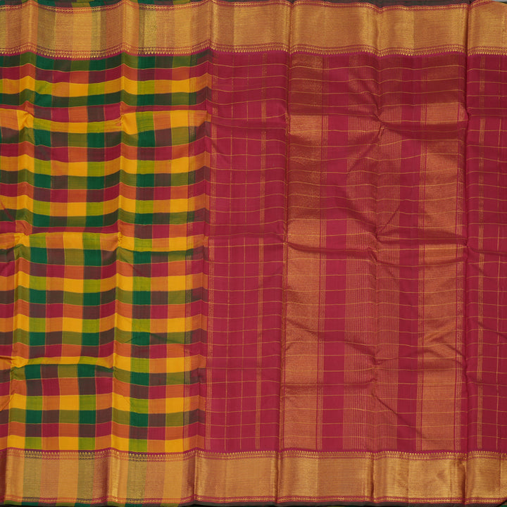 Hayagrivas Handloom Multicolour Checks Kanjivaram Silk Saree KBE1421J3-1