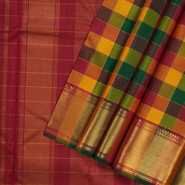 Hayagrivas Handloom Multicolour Checks Kanjivaram Silk Saree KBE1421J3-1