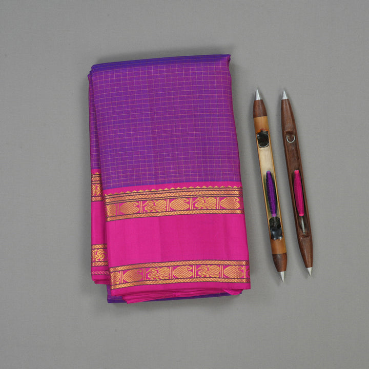 Hayagrivas Handloom Purple Kanjivaram Silk Saree with Rani Pink Border KBE1422J1-1