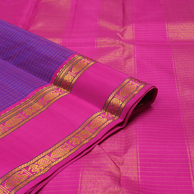 Hayagrivas Handloom Purple Kanjivaram Silk Saree with Rani Pink Border KBE1422J1-1