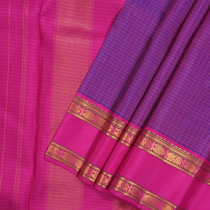 Hayagrivas Handloom Purple Kanjivaram Silk Saree with Rani Pink Border KBE1422J1-1