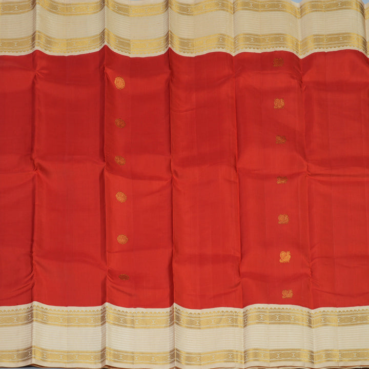 Hayagrivas Handloom Red Kanjivaram Silk Saree with Beige Border KBE1422J10-1