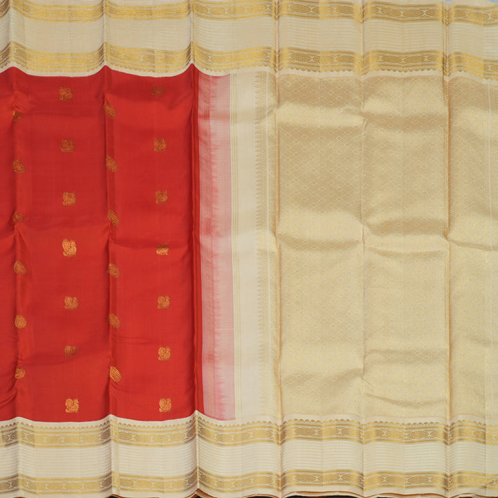 Hayagrivas Handloom Red Kanjivaram Silk Saree with Beige Border KBE1422J10-1