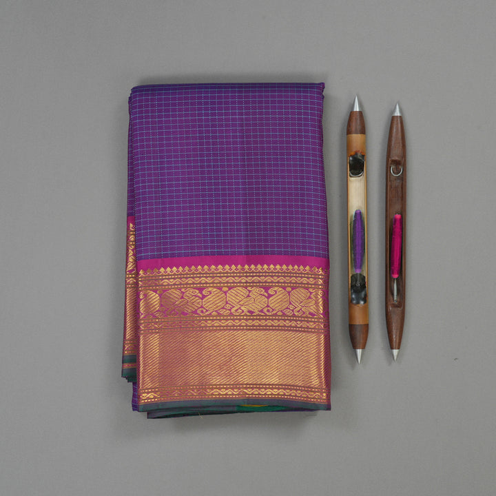 Hayagrivas Handloom Purple Kanjivaram Silk Saree with Magenta Border KBE1422J3-1