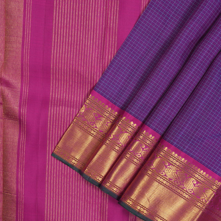 Hayagrivas Handloom Purple Kanjivaram Silk Saree with Magenta Border KBE1422J3-1
