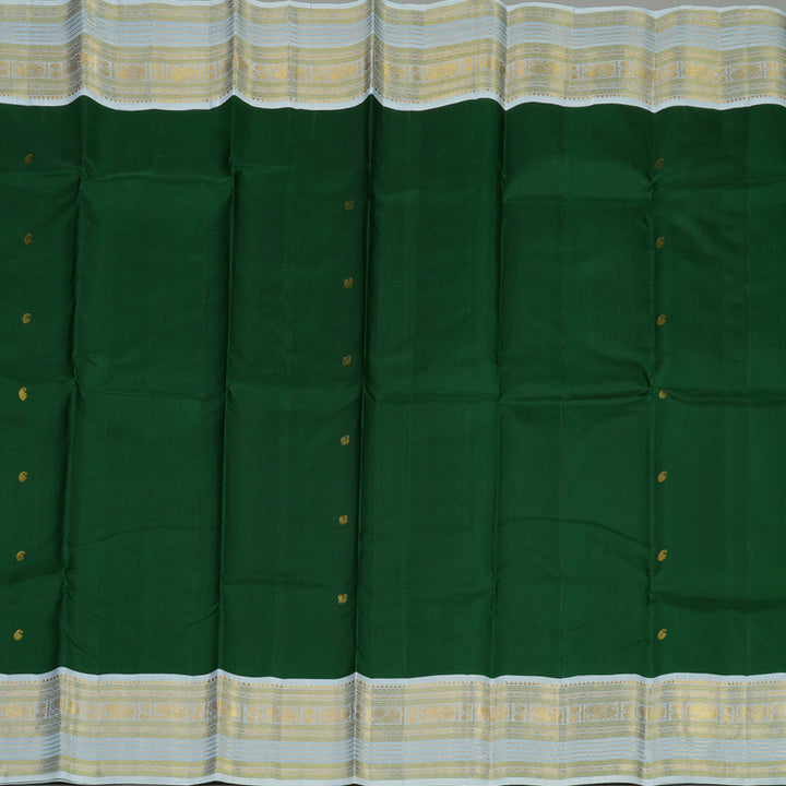 Hayagrivas Handloom Bottle Green Kanjivaram Silk Saree with Powder Blue Border KBE1424J5-1